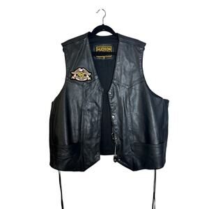 Hudson Leather Harley Davidson Motorcycle Vest Black Size 58 w/ Patch